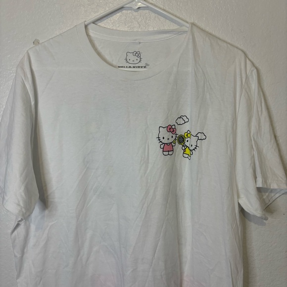 Hello Kitty Tops - Hello Kitty White and Pink V-Neck Tee